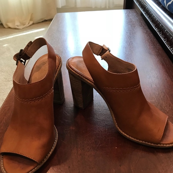 cognac open toe heels